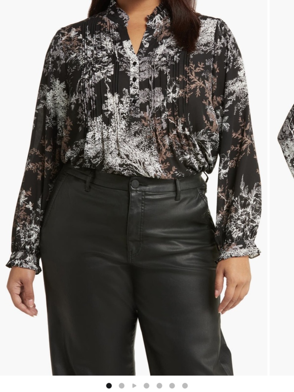 NYDJ Floral Pintuck Button-Front Blouse - Picture 3 of 10